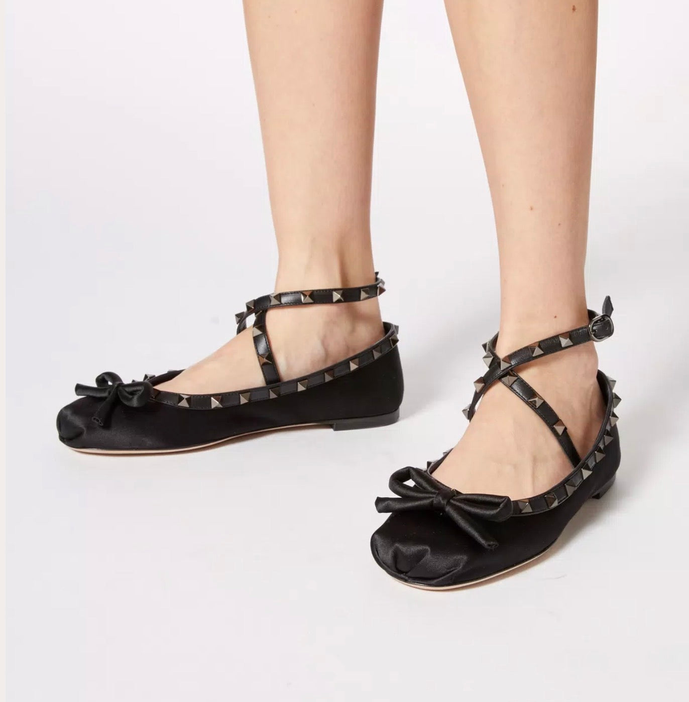 Valentino Rockstud satin ballerina Flats