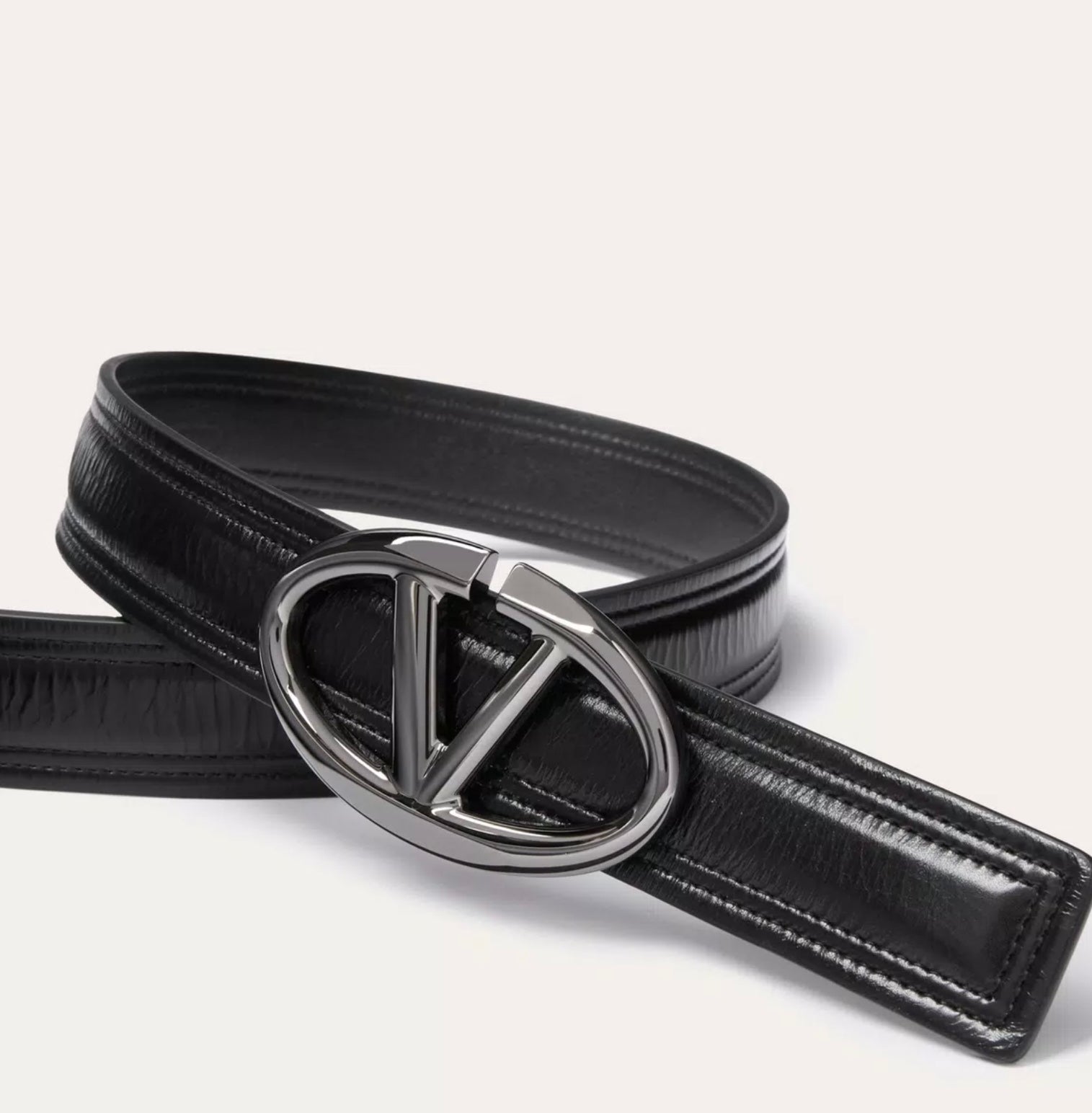 Valentino The Bold Edition Vlogo Shiny Calfskin Belt 30 Mm