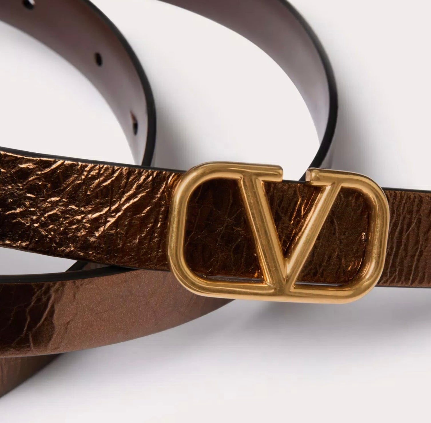 Valentino Reversible Vlogo Signature Belt In Metallic Calfskin With Craquele Effect And Shiny Calfskin 20 Mm