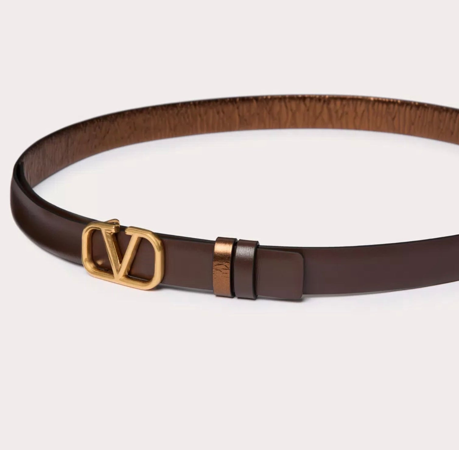 Valentino Reversible Vlogo Signature Belt In Metallic Calfskin With Craquele Effect And Shiny Calfskin 20 Mm