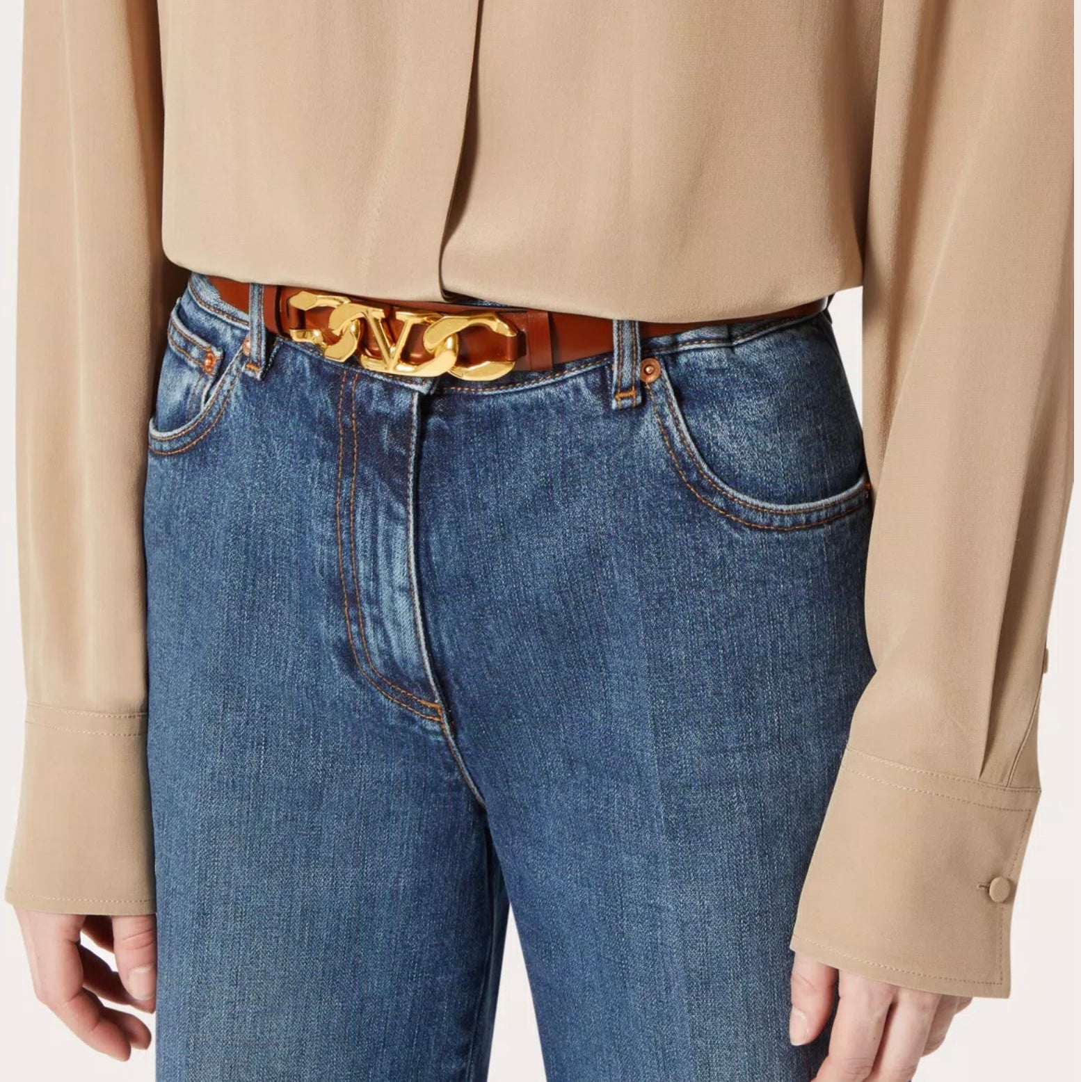 Valentino Vlogo Chain Shiny Calfskin Belt 25 Mm