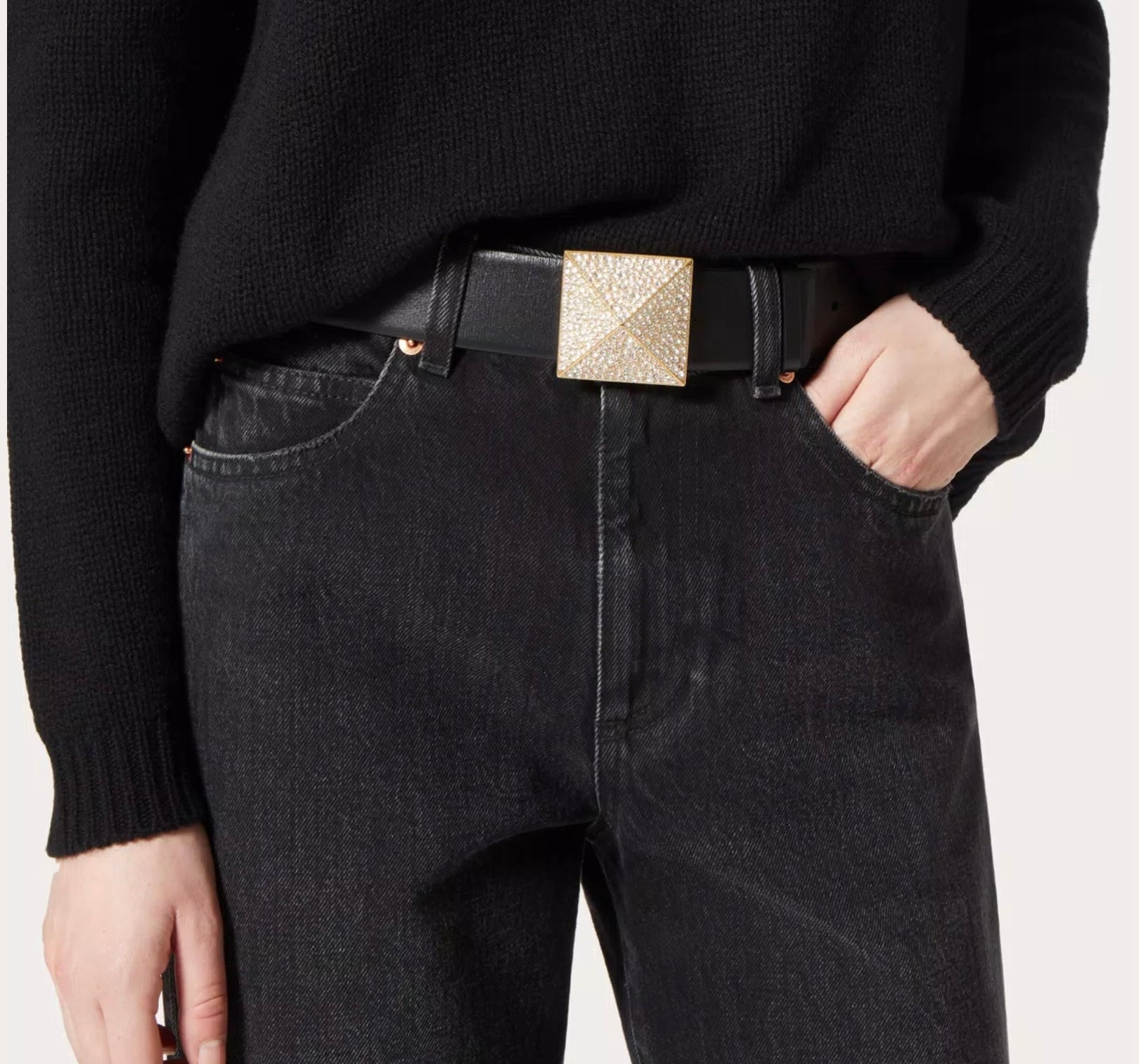 Valentino Garavani One Stud Reversible Shiny Calfskin Belt 40mm