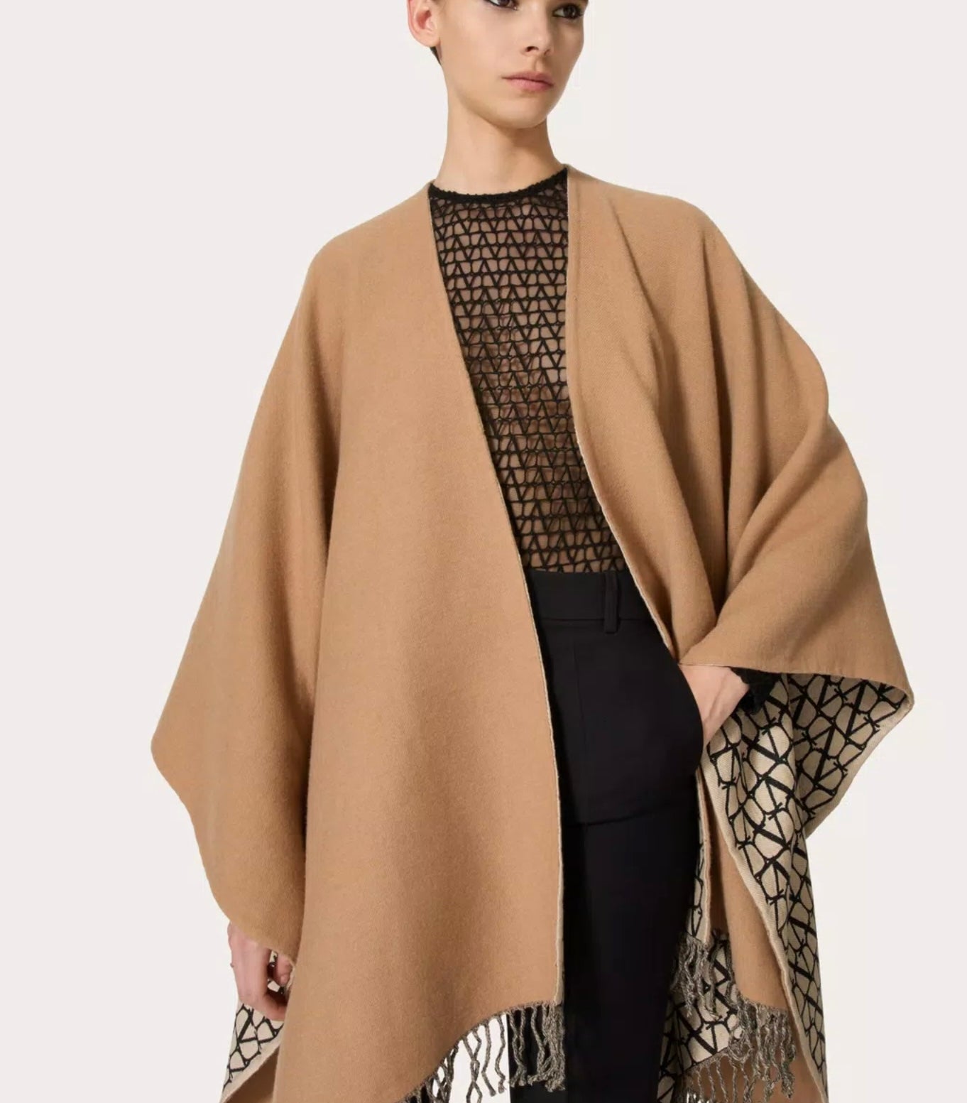 Valentino Double Toile Iconographe Poncho In Wool, Silk And Cashmere