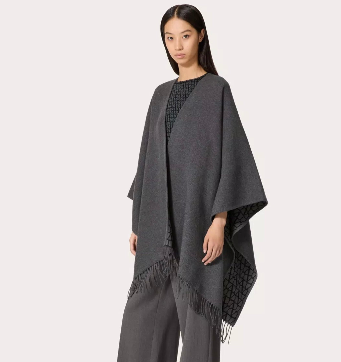 Valentino Double Toile Iconographe Poncho In Wool, Silk And Cashmere