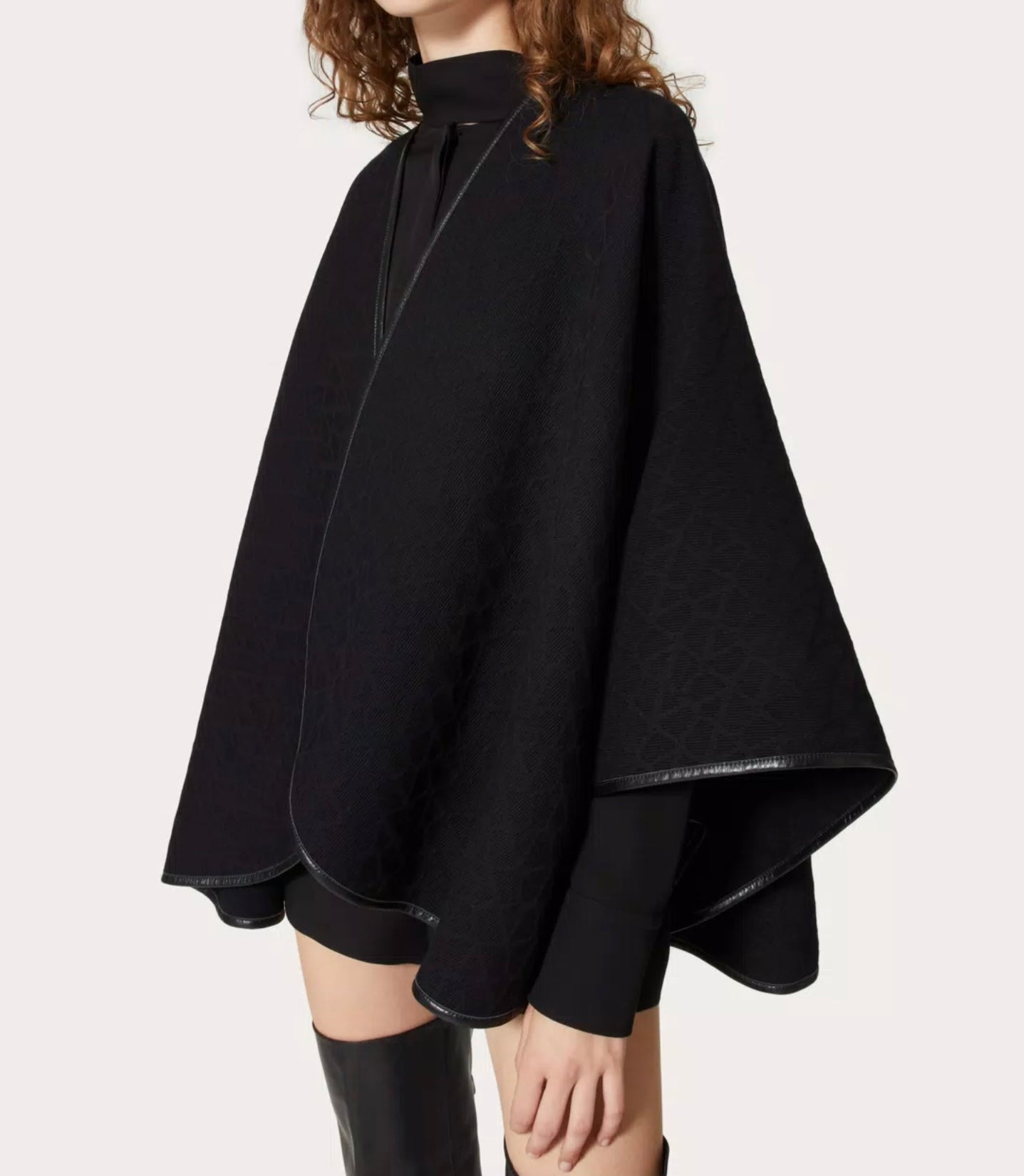 Valentino Toile Iconographe Wool Poncho With Leather Trim