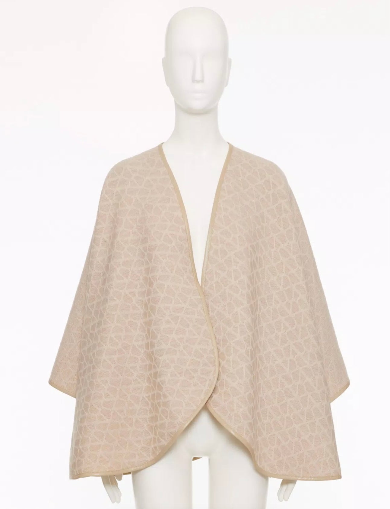 Valentino Toile Iconographe Wool Poncho With Leather Trim
