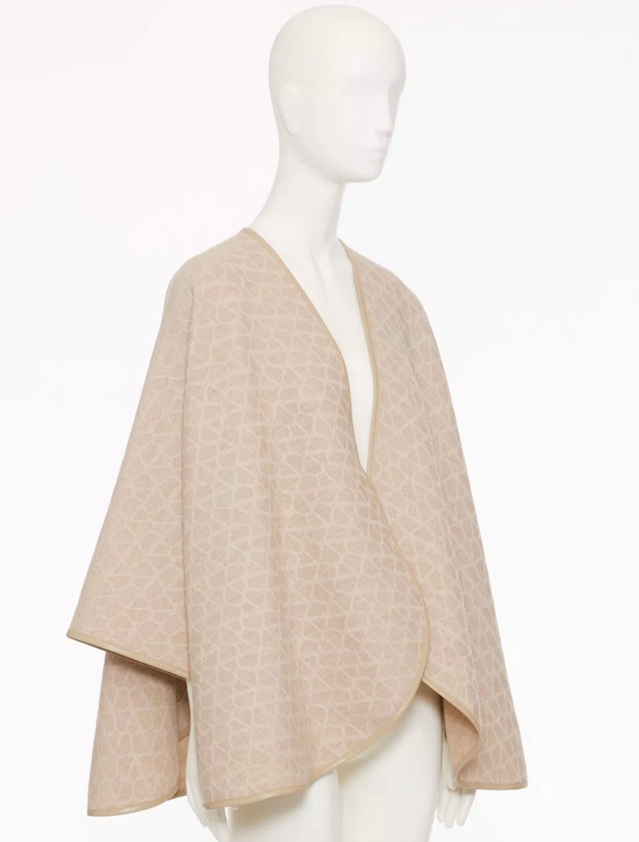 Valentino Toile Iconographe Wool Poncho With Leather Trim