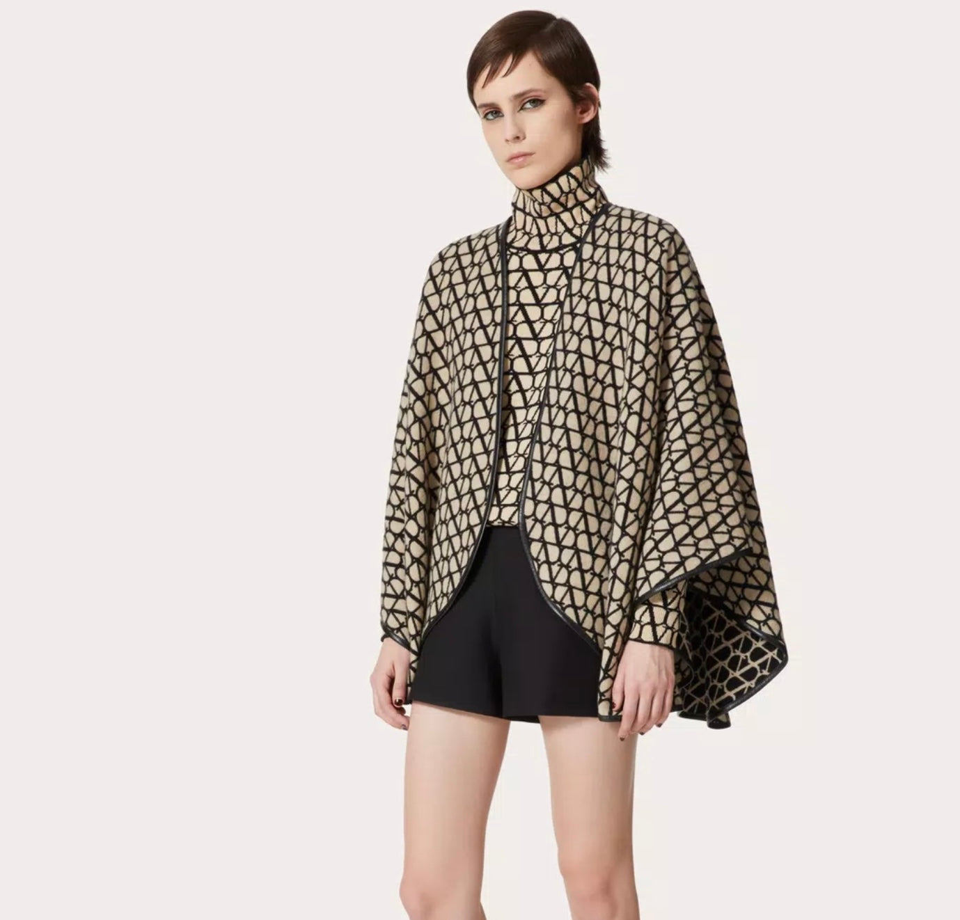 Valentino Wool, Cashmere And Leather Toile Iconographe Poncho