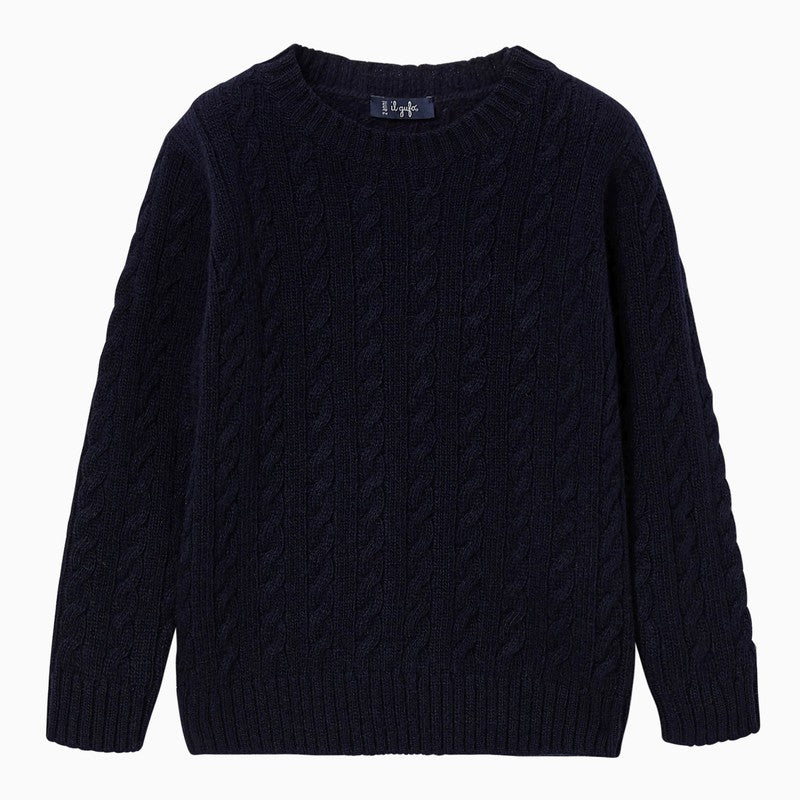 Il Gufo Blue cable-knit crew-neck jumper