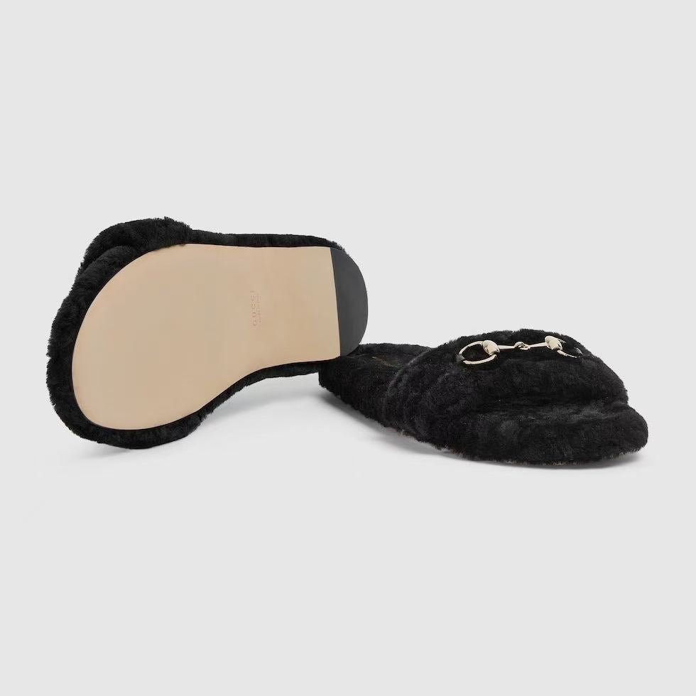 Gucci Horsebit Wool Slide Sandal