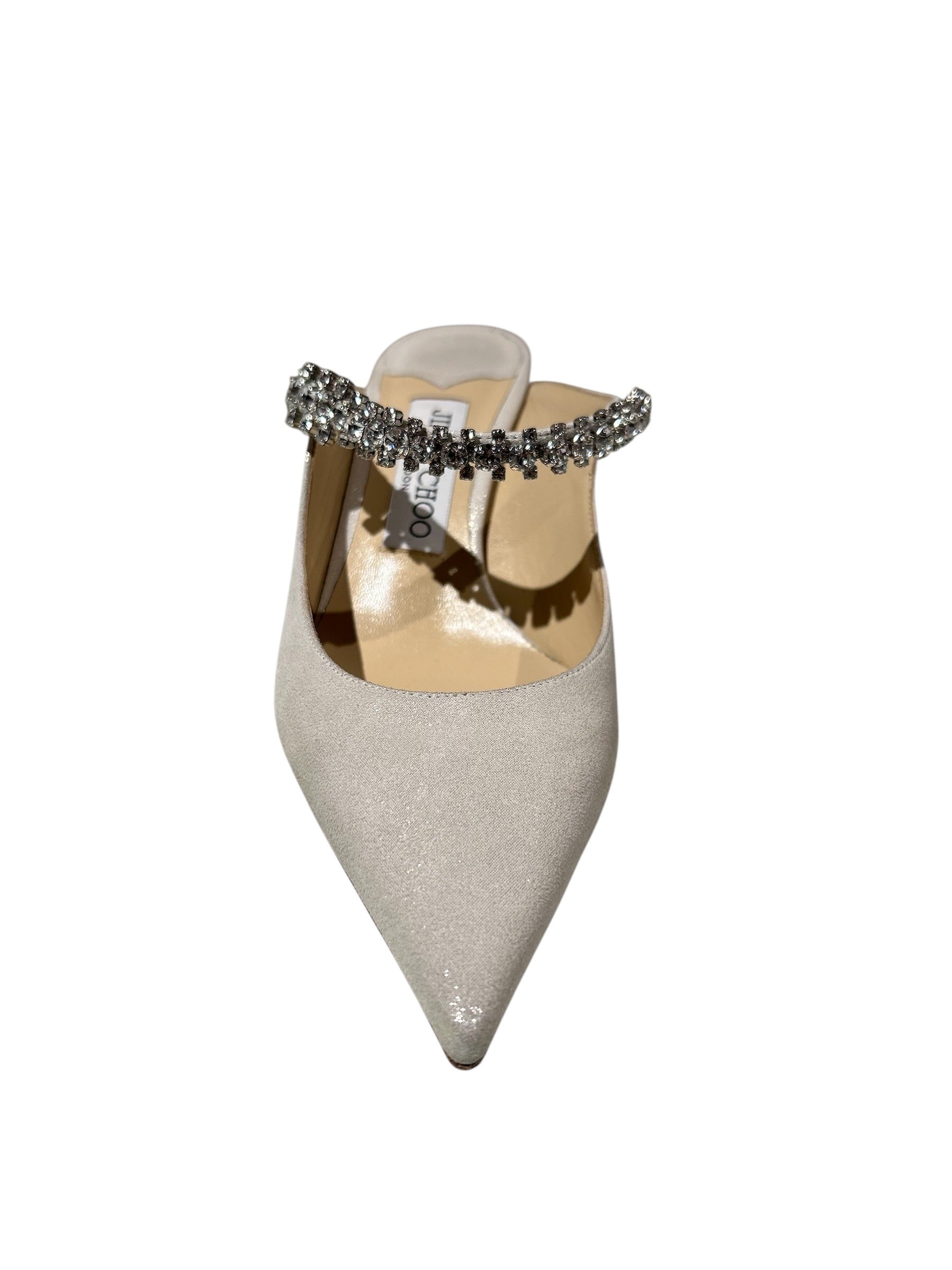 Jimmy Choo Bing Crystal Strap Suede Mules
