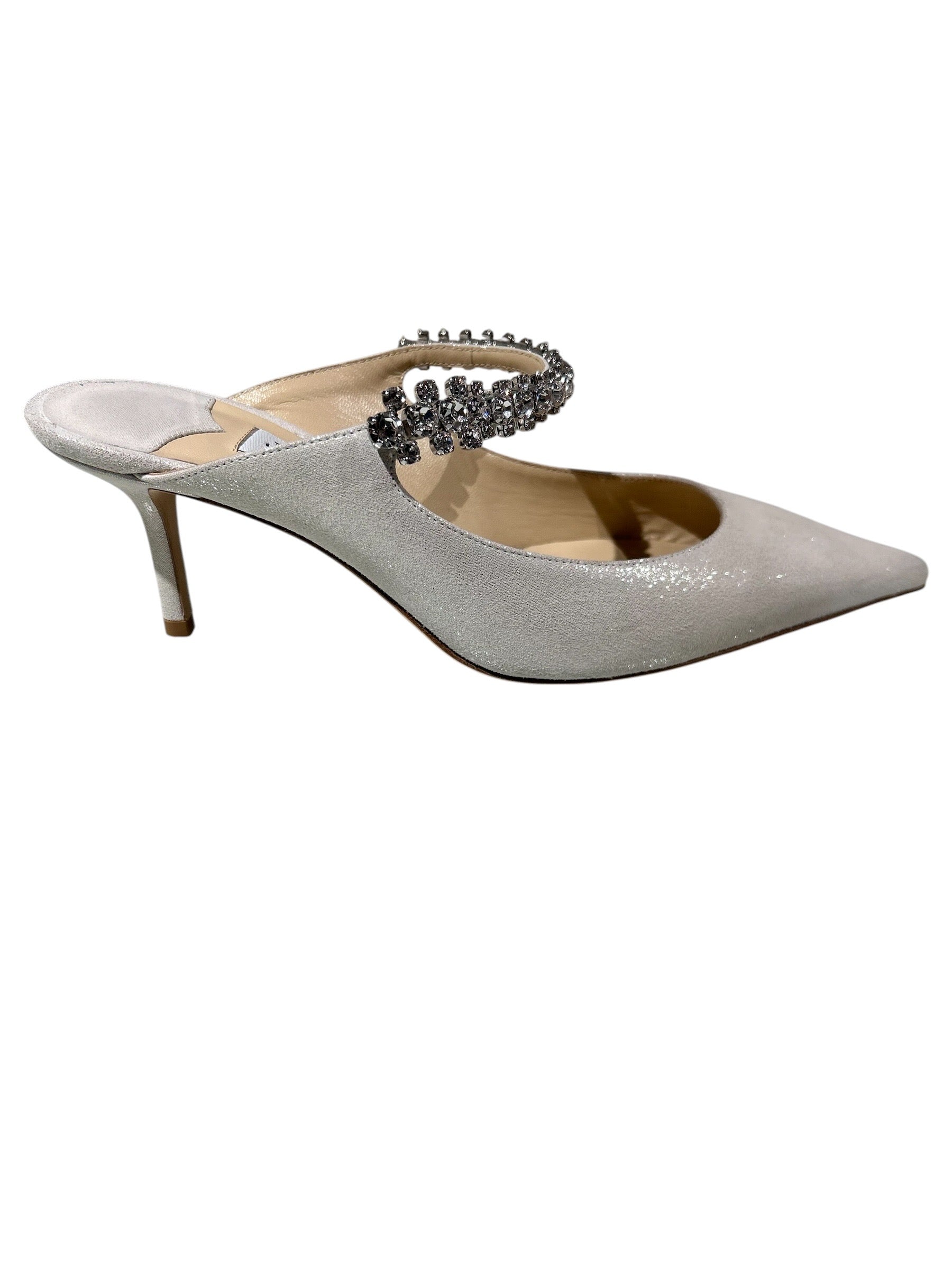 Jimmy Choo Bing Crystal Strap Suede Mules