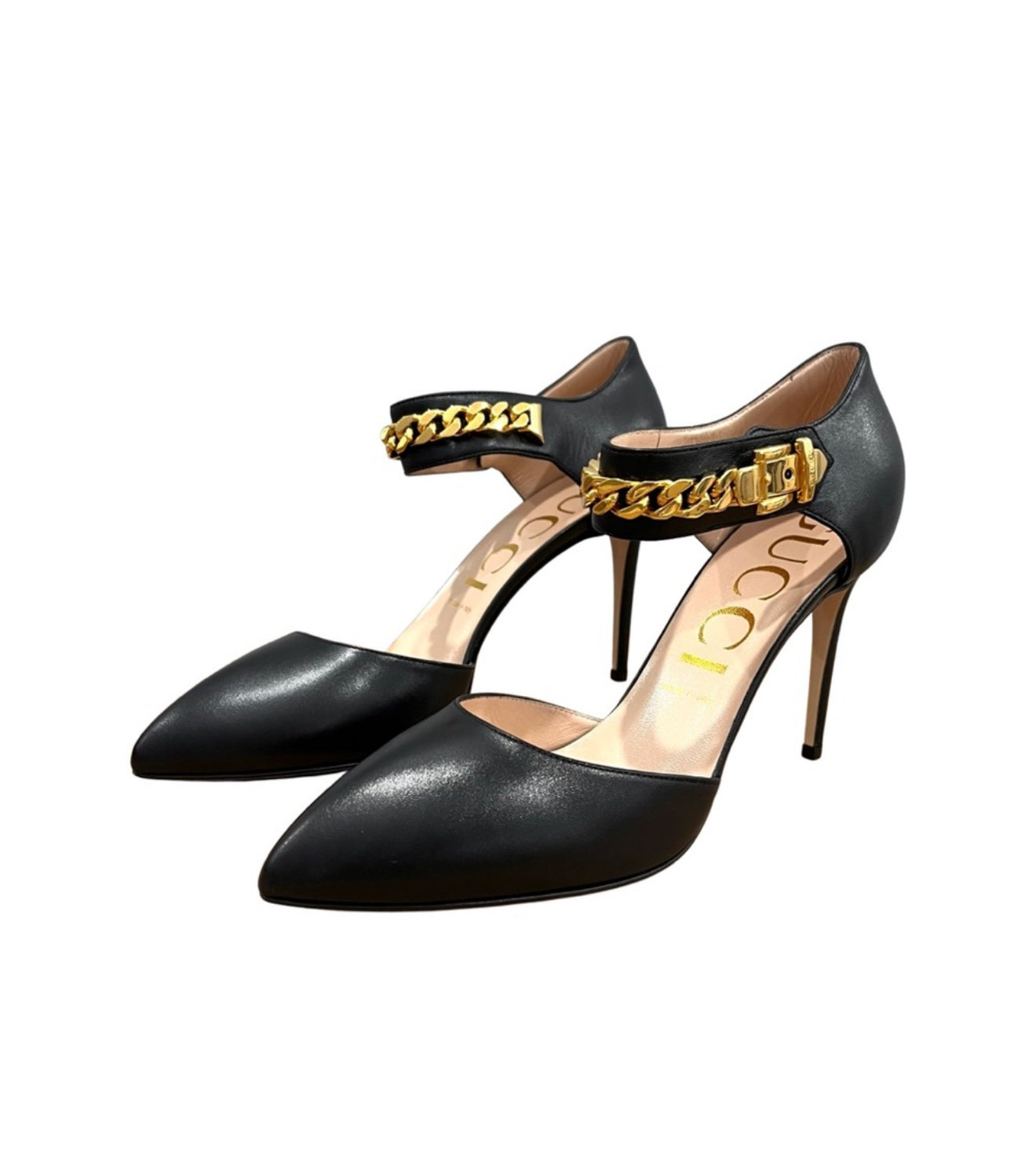 Gucci Sylvie Chain Leather Pumps