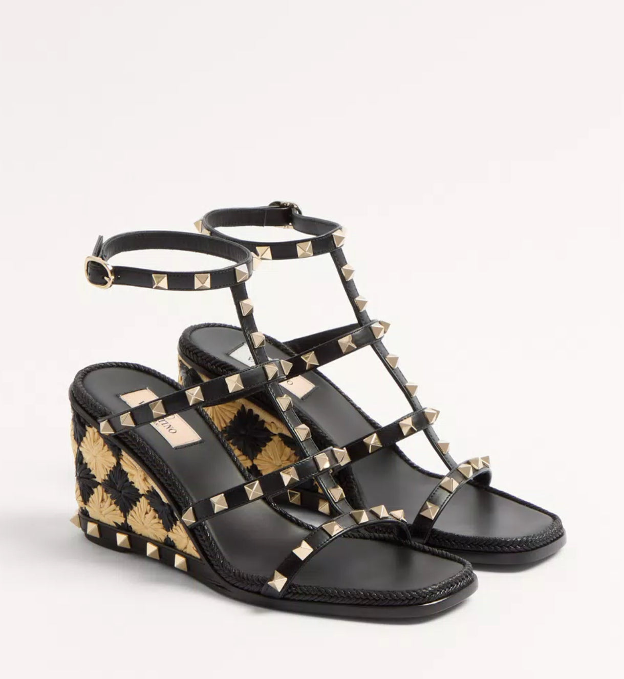 Valentino Rockstud Checker Embroidery Sandal
