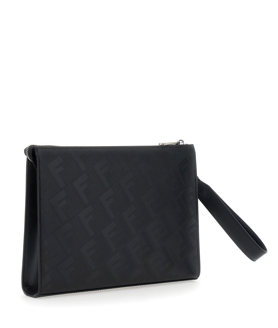 Fendi Shadow Diagoral Clutch leather pouch