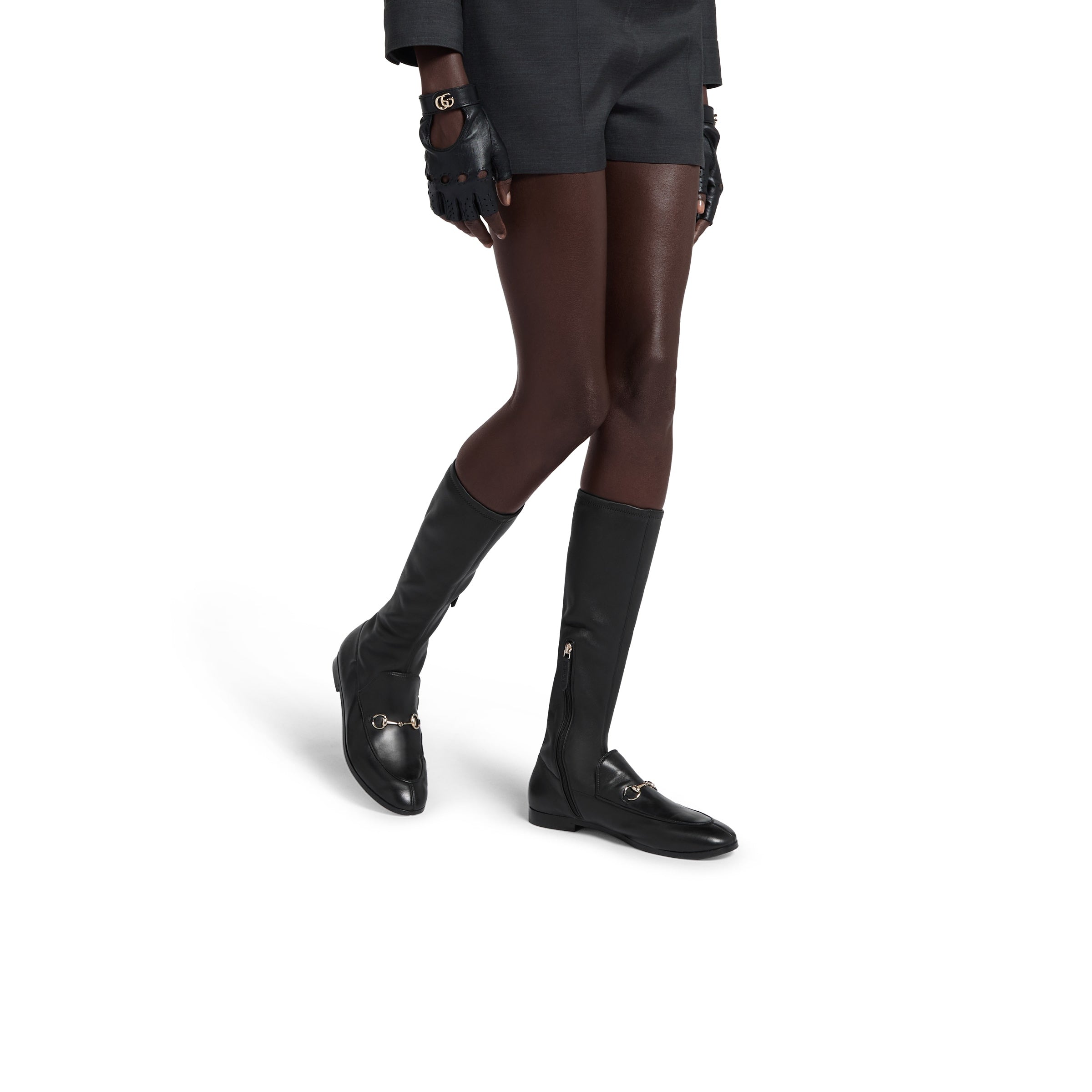 Gucci Jordaan Horsebit Stretch Leather Boots