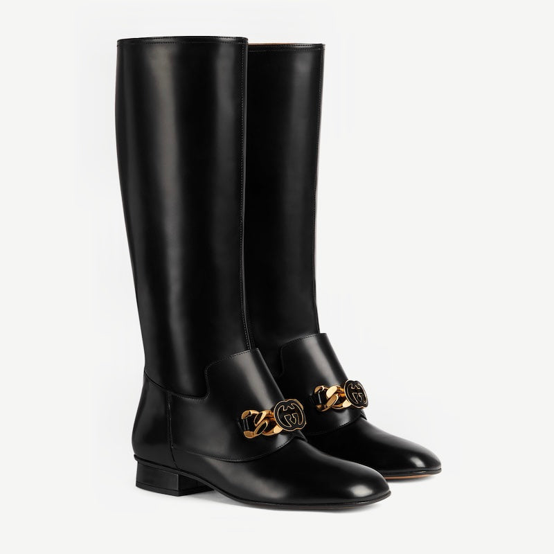 Gucci Interlocking G Chain Knee Boots