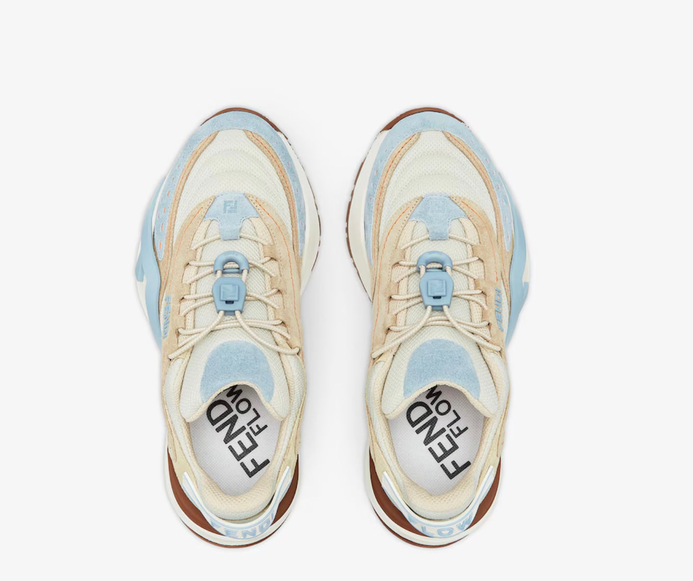 Fendi Flow leather light blue mesh and suede sneakers