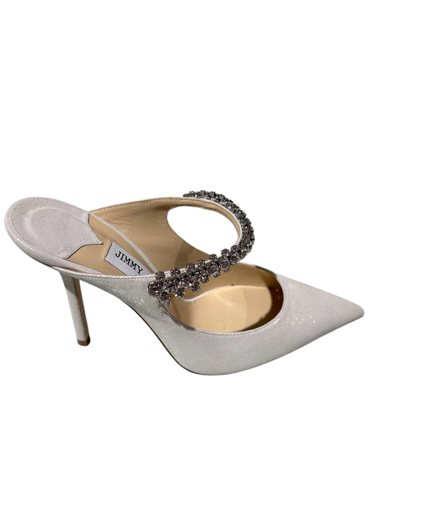 Jimmy Choo Bing Crystal Strap Suede Mules