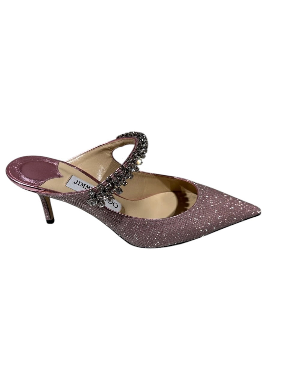 Jimmy Choo Bing Crystal Strap Glitter Mules