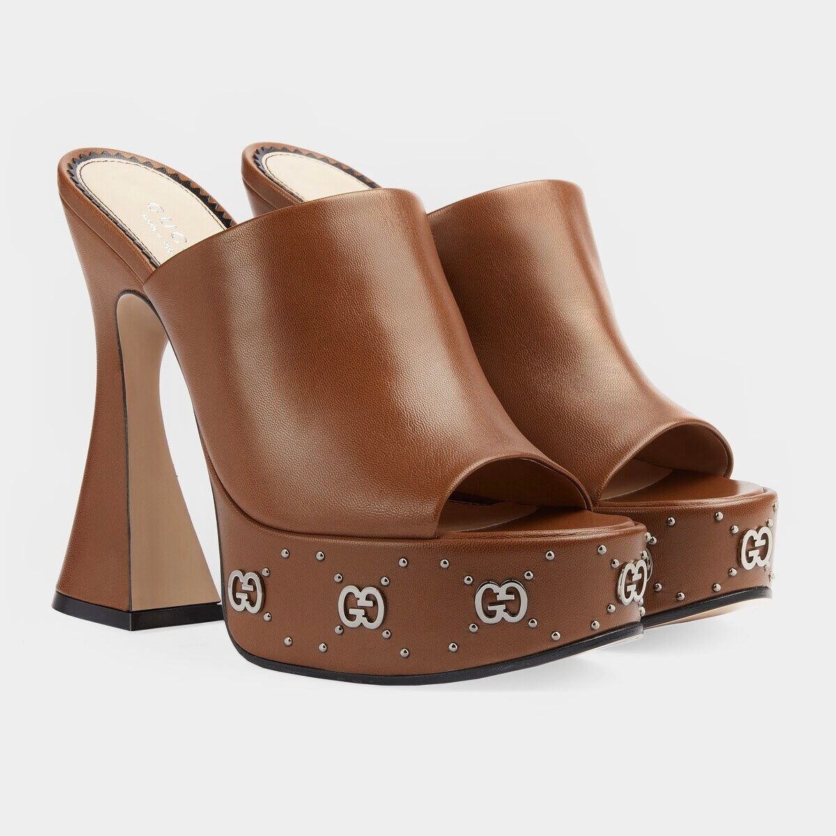 Gucci GG Studs Leather Platform Slide Sandals