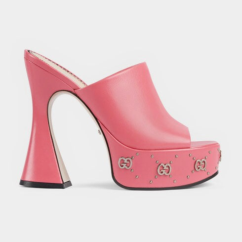 Gucci GG Studs Leather Platform Slide Sandals