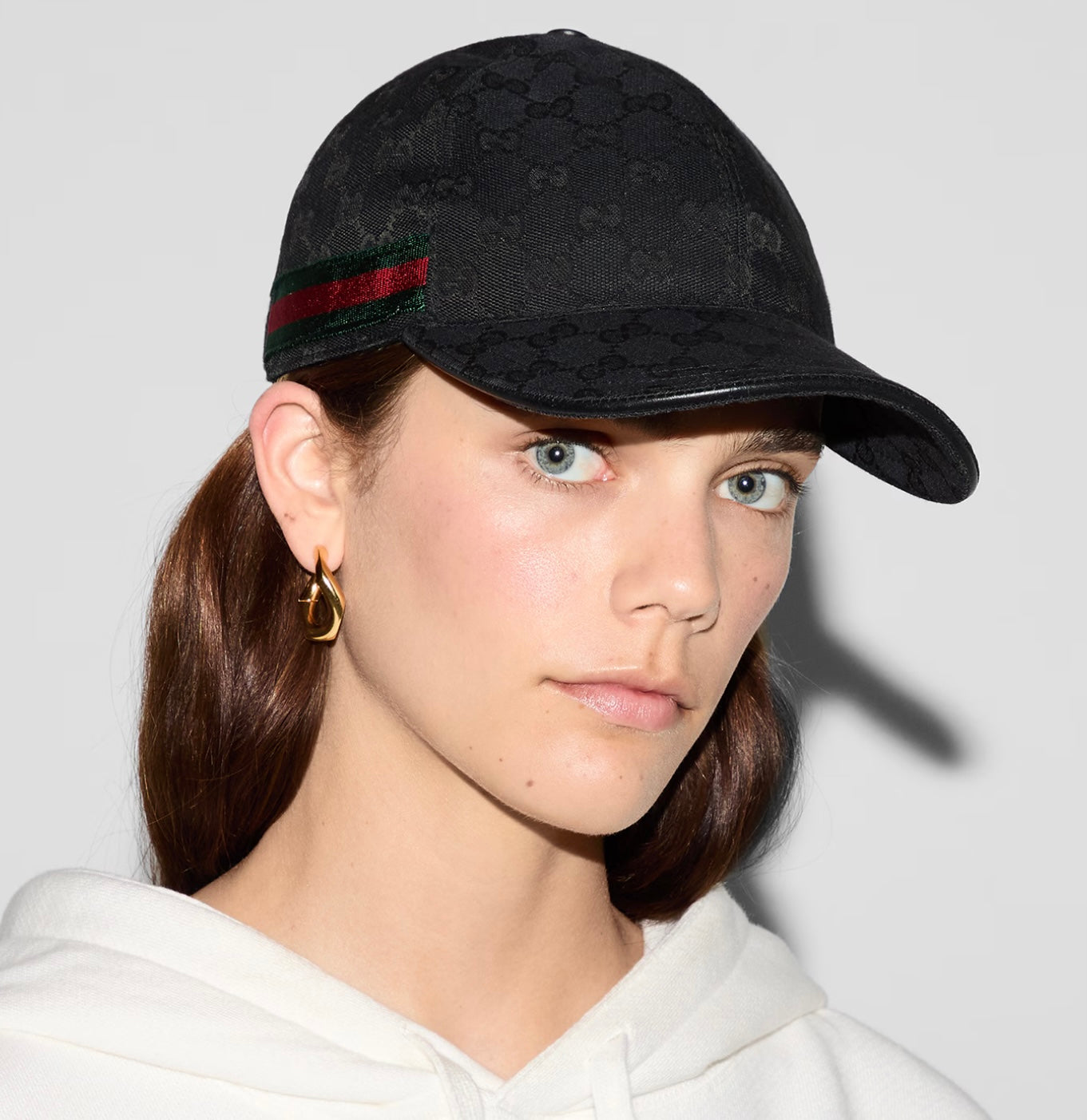 GUCCI BLACK ORIGINAL GG CANVAS BASKETBALL HAT  WITH WEB