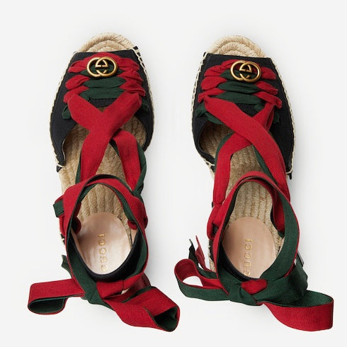 Gucci Interlocking G Web Espadrille Sandals