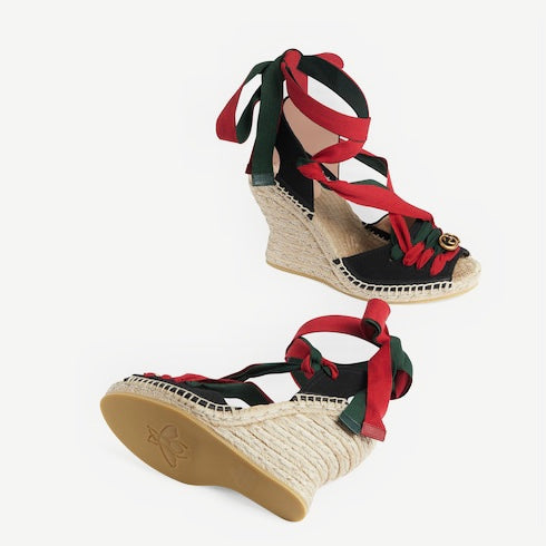 Gucci Interlocking G Web Espadrille Sandals