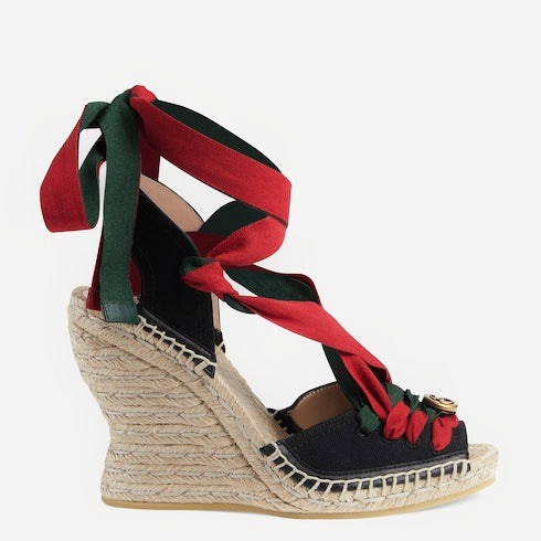 Gucci Interlocking G Web Espadrille Sandals