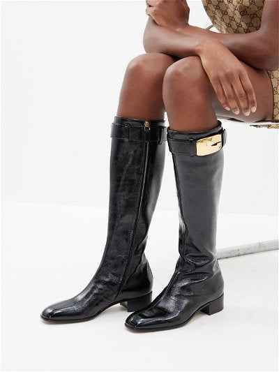 Gucci Retro G Leather Knee Boots