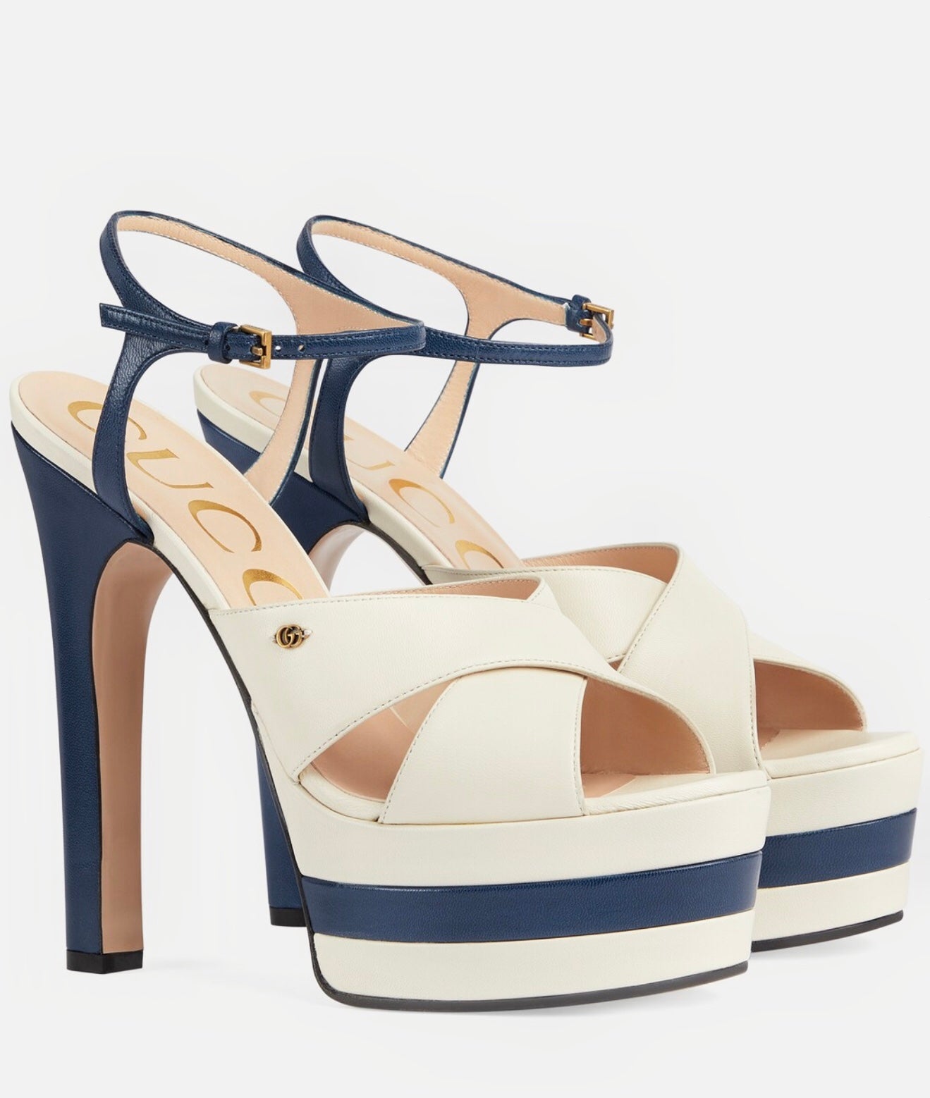 Gucci Double G Crisscross Leather Straps Platform Sandals