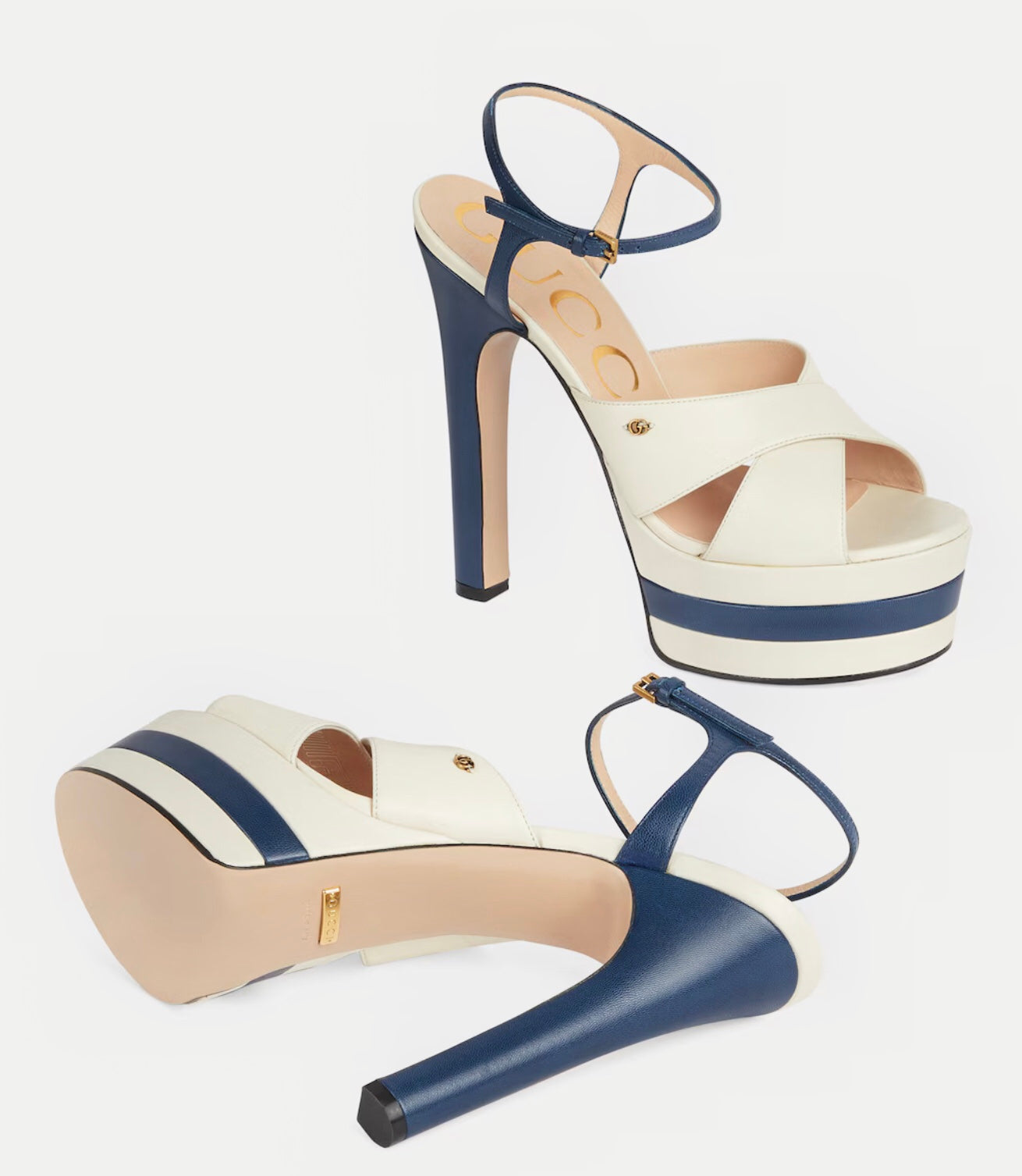 Gucci Double G Crisscross Leather Straps Platform Sandals