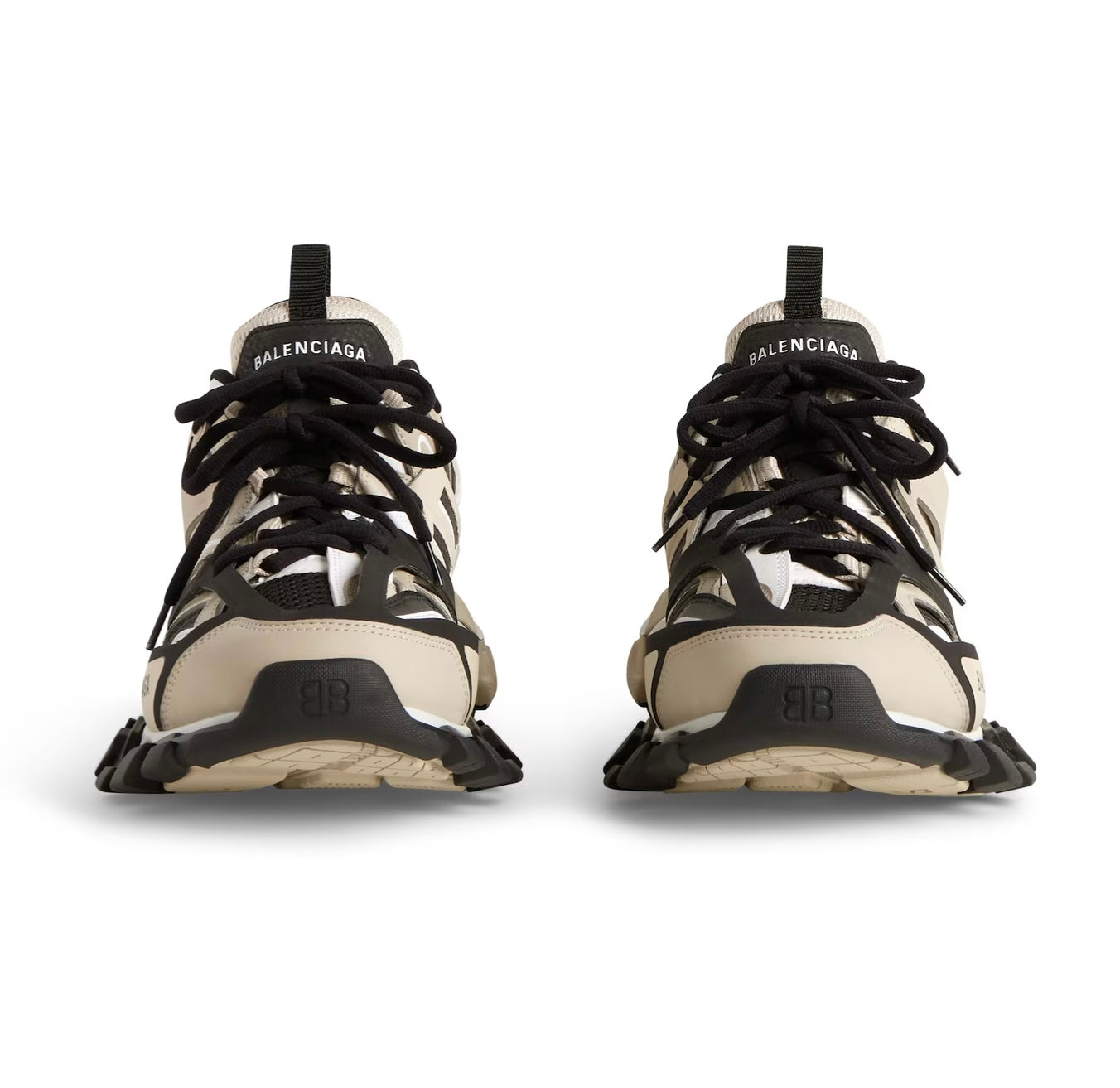 BALENCIAGA MEN’S TRACK SNEAKERS IN BEIGE AND BLACK