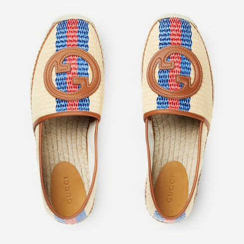 Gucci Raffia Interlocking G Web Espadrilles