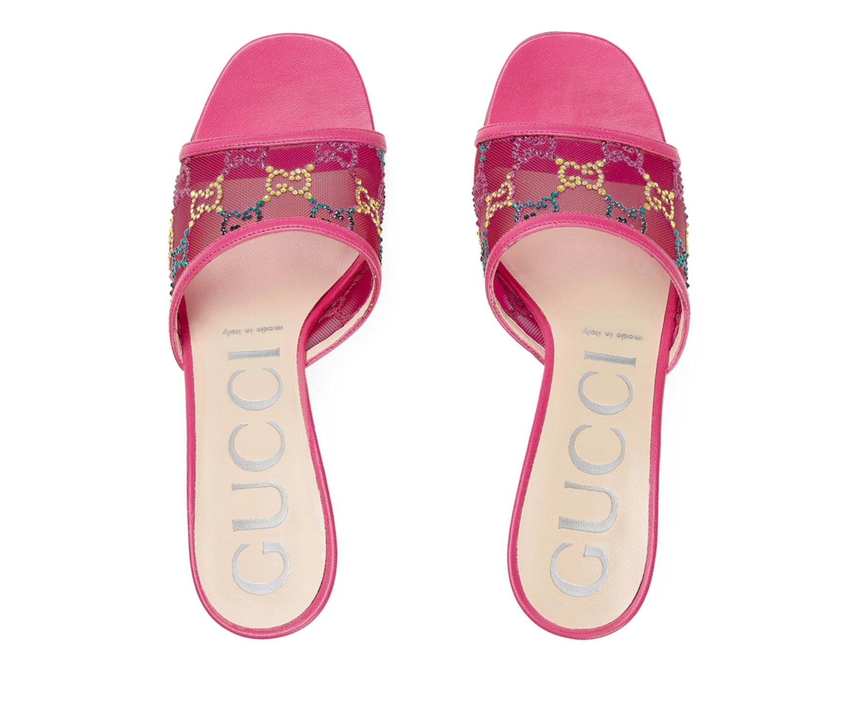 Gucci GG Crystals Mid Heel Slide Sandals