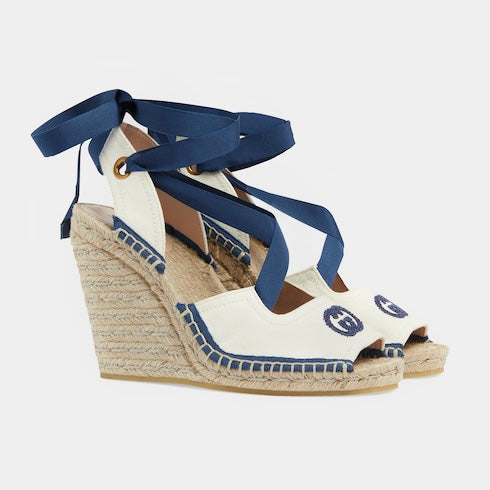 Gucci Interlocking G Ribbon Tie Espadrille Sandals