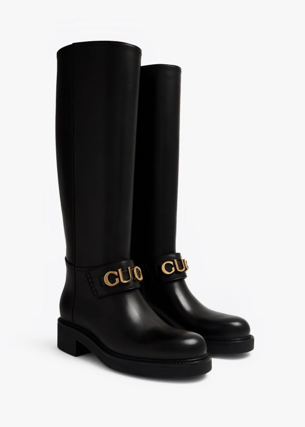 Gucci Big Logo Leather Boots