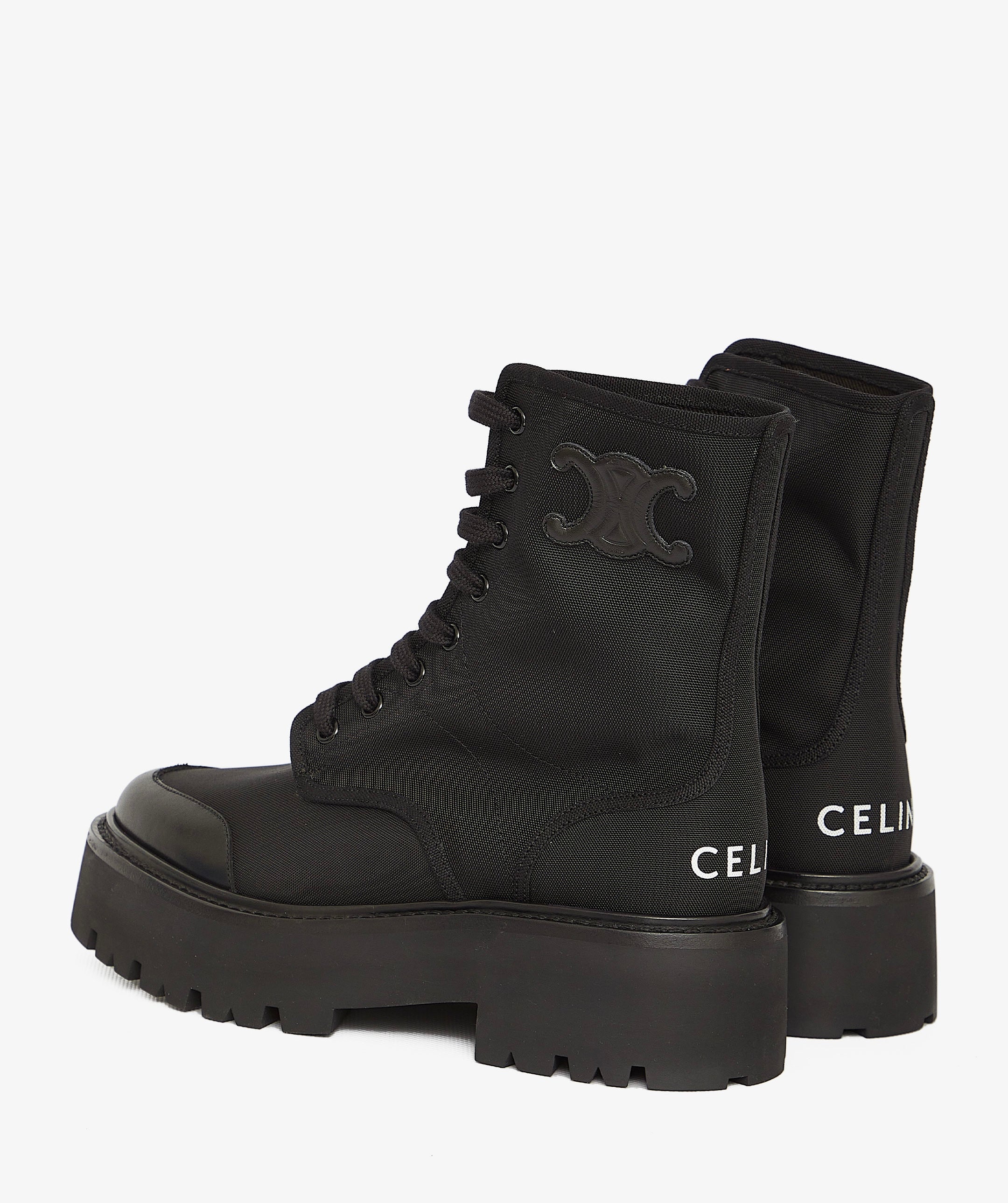 CELINE BULKY LACED UP BOOT IN NYLON AND SHINY BULL