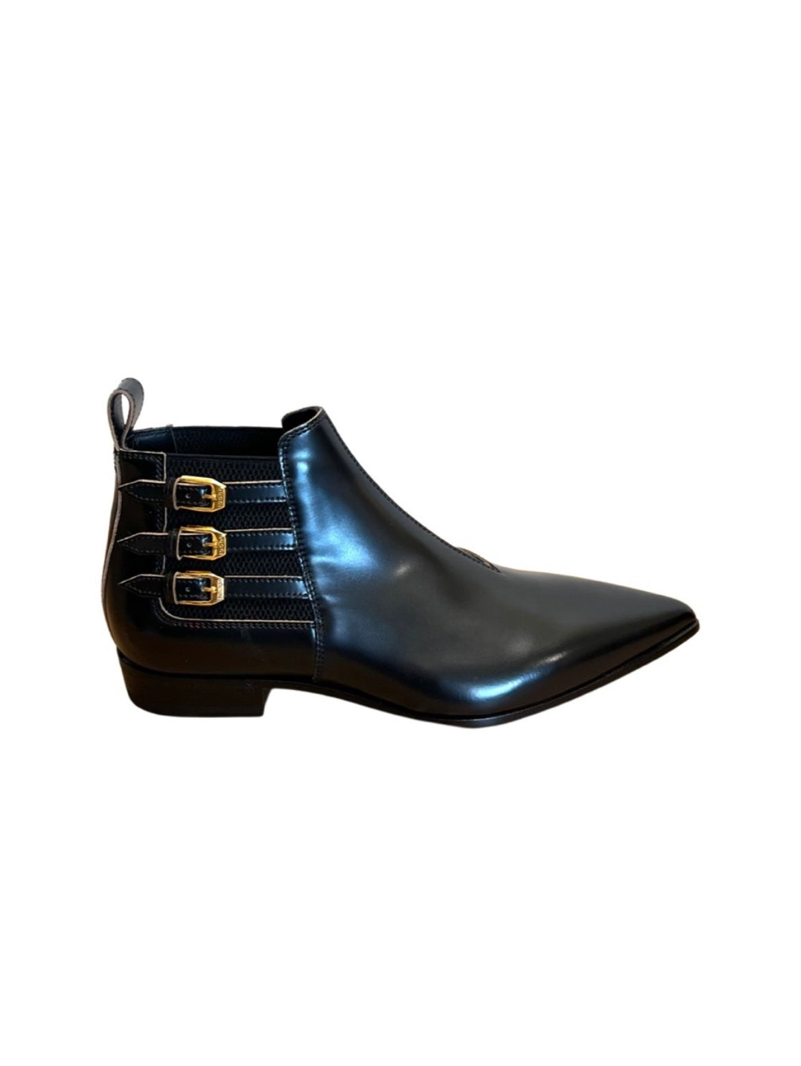 Gucci Buckle Pointed Toe Leather Ankle Boots