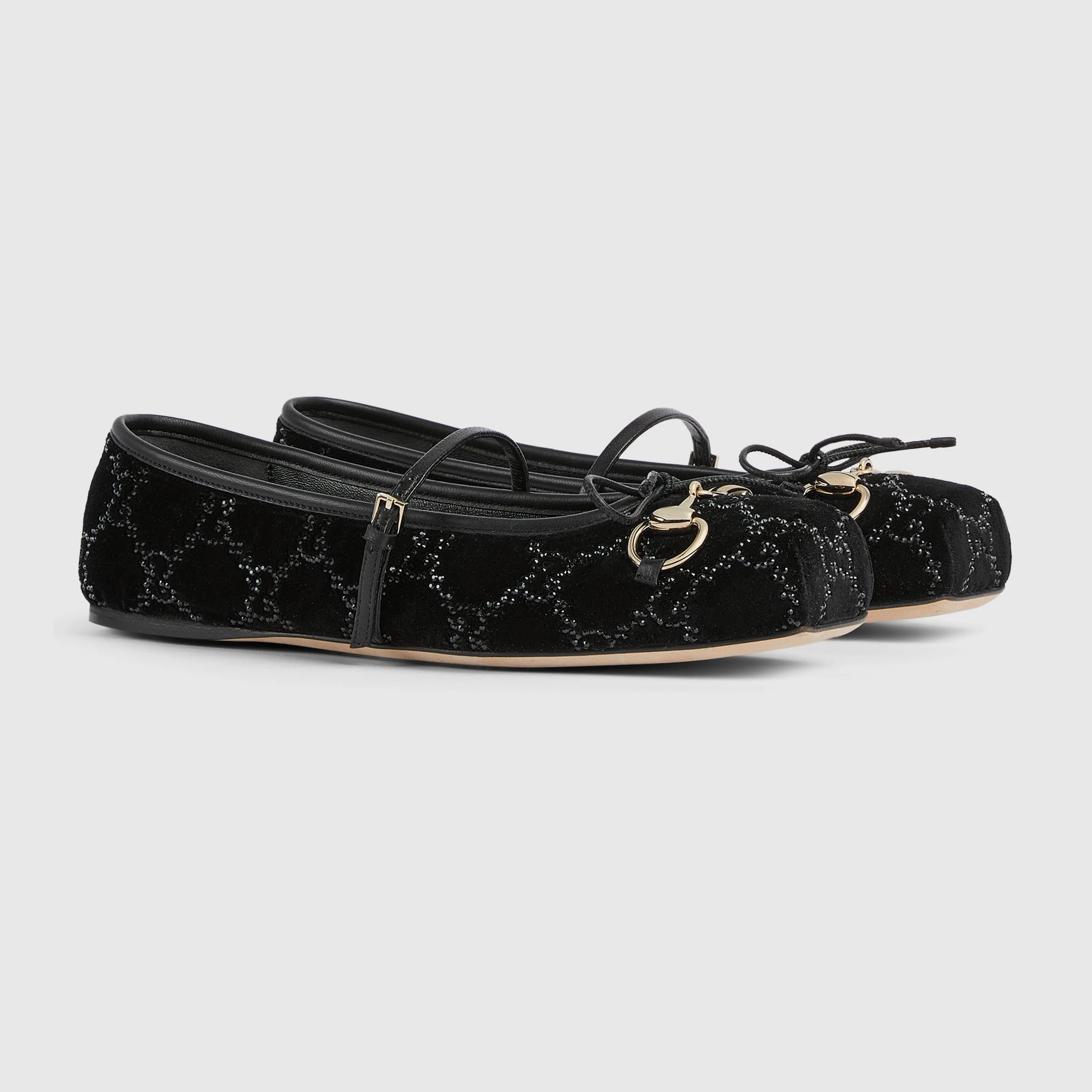 Gucci Horsebit GG Crystal Flats