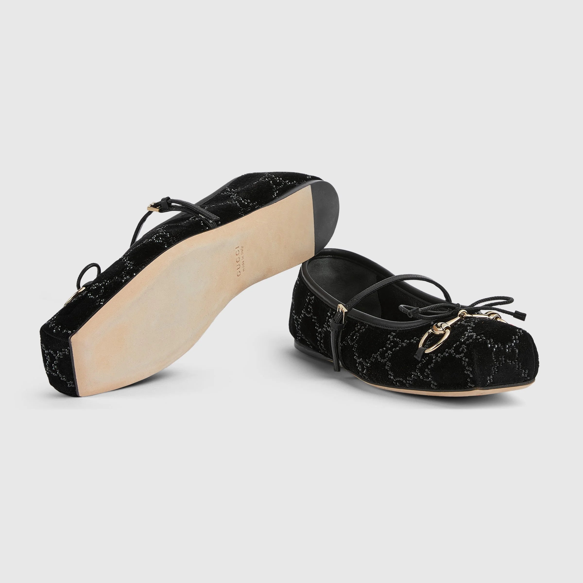 Gucci Horsebit GG Crystal Flats