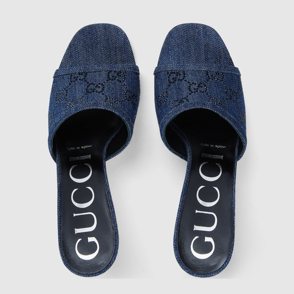 Gucci GG Crystals Denim Slide Sandals