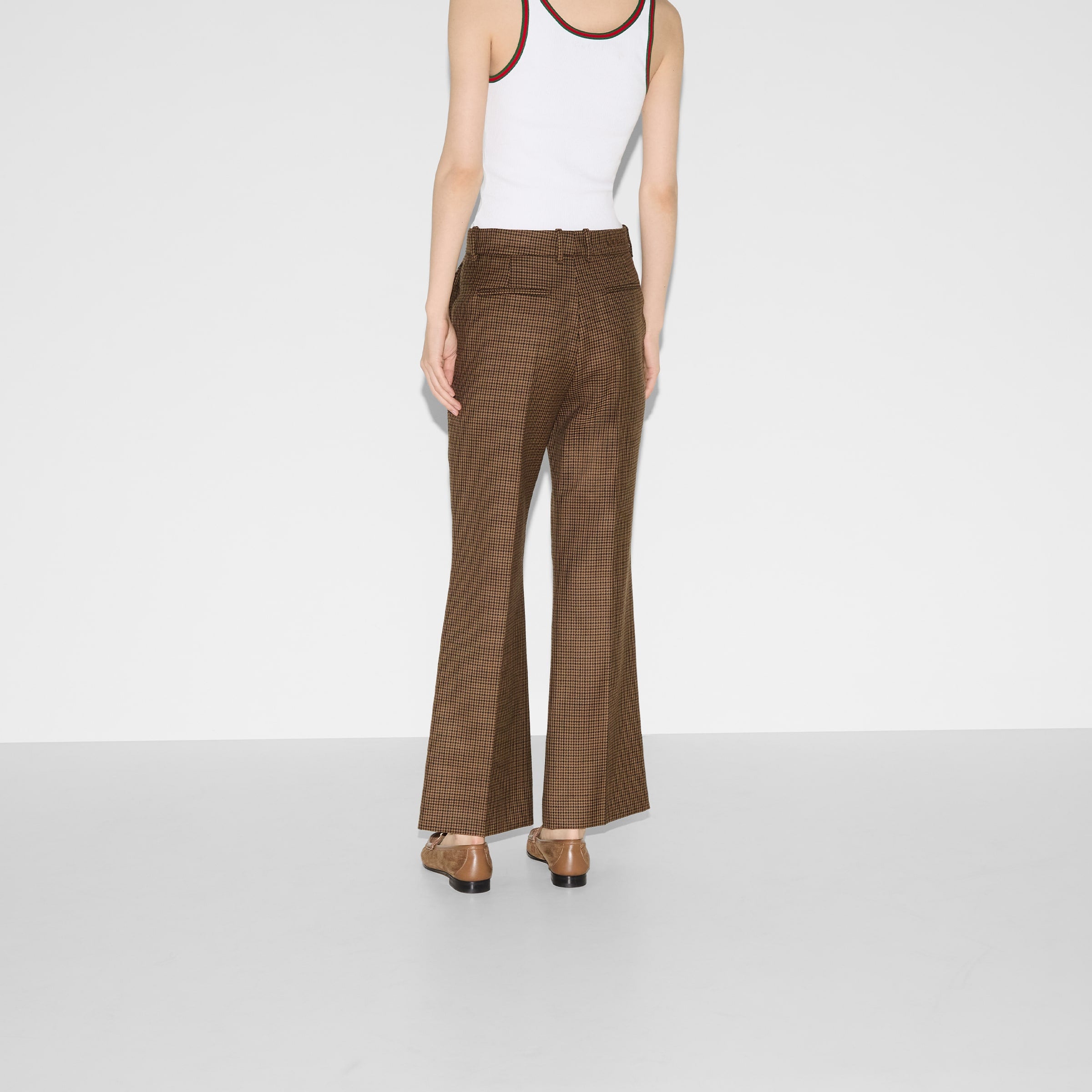 Gucci Embroidered Houndstooth Wool Pants