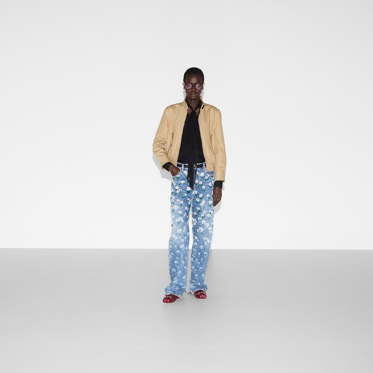 Gucci Logo Embroidered Cotton Drill Bomber Jacket