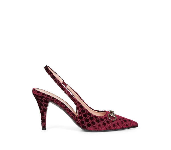 Gucci Horsebit GG Suede Slingback Pumps