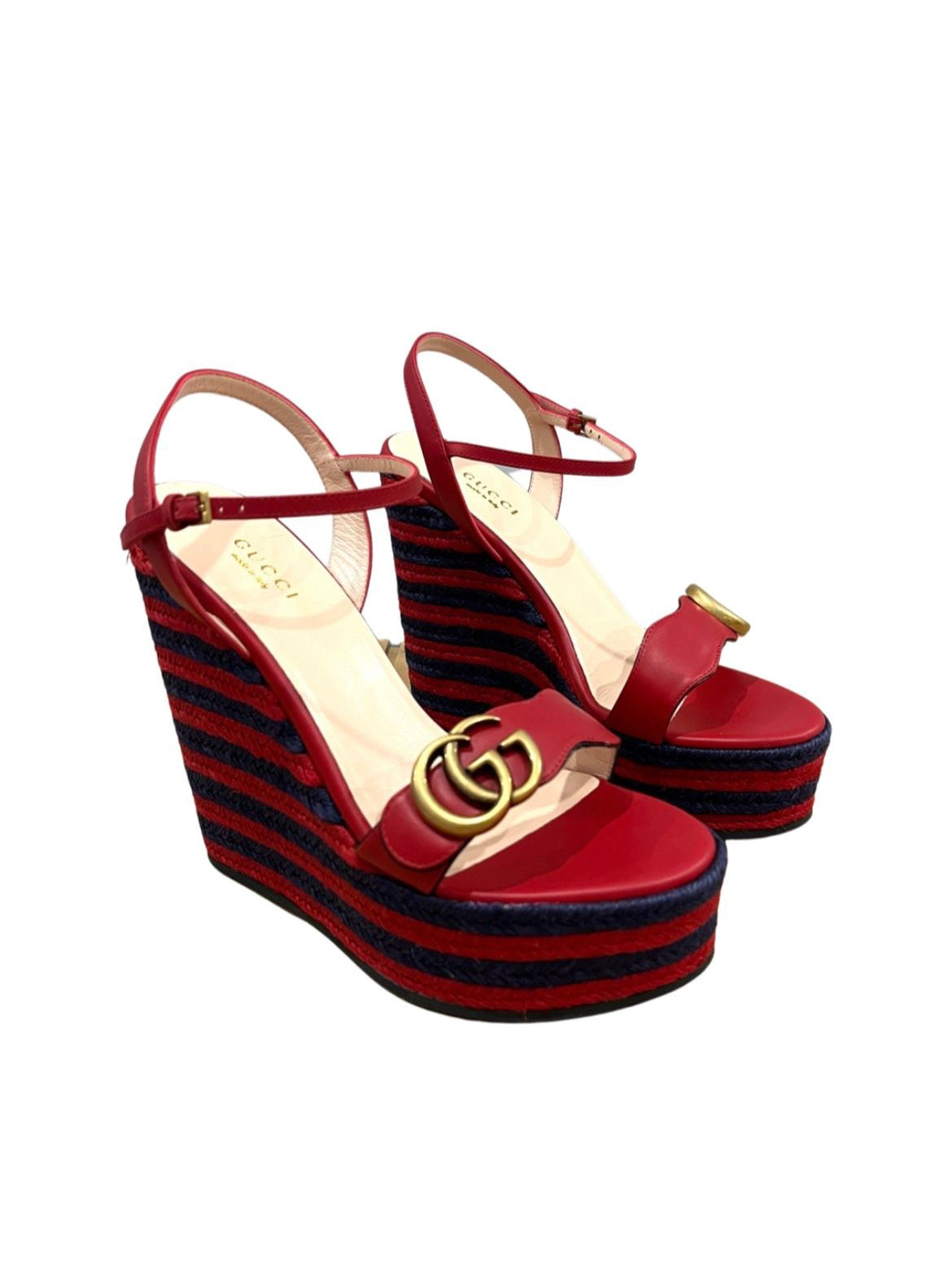 Gucci Marmont Double G Leather Espadrille Platform Sandals