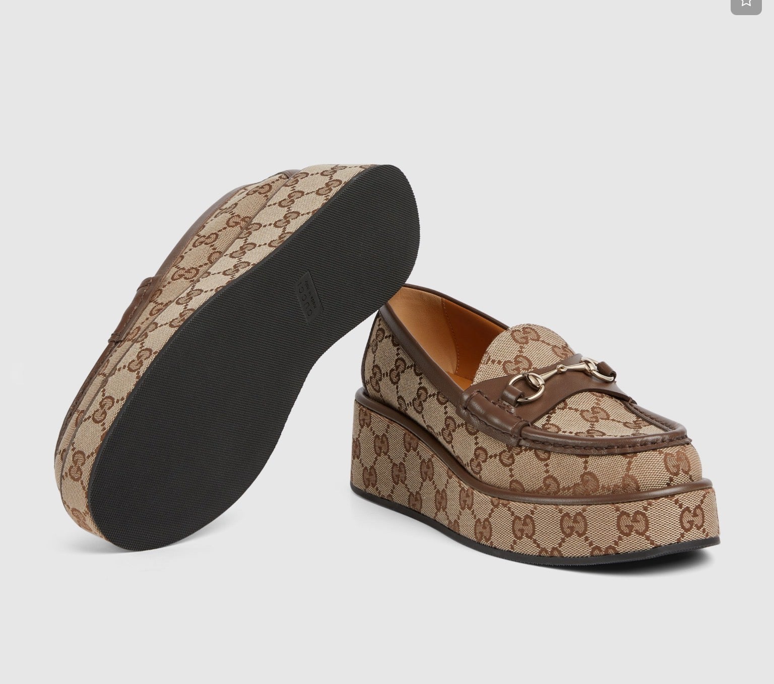 Gucci Horsebit GG Canvas Wedge Loafers