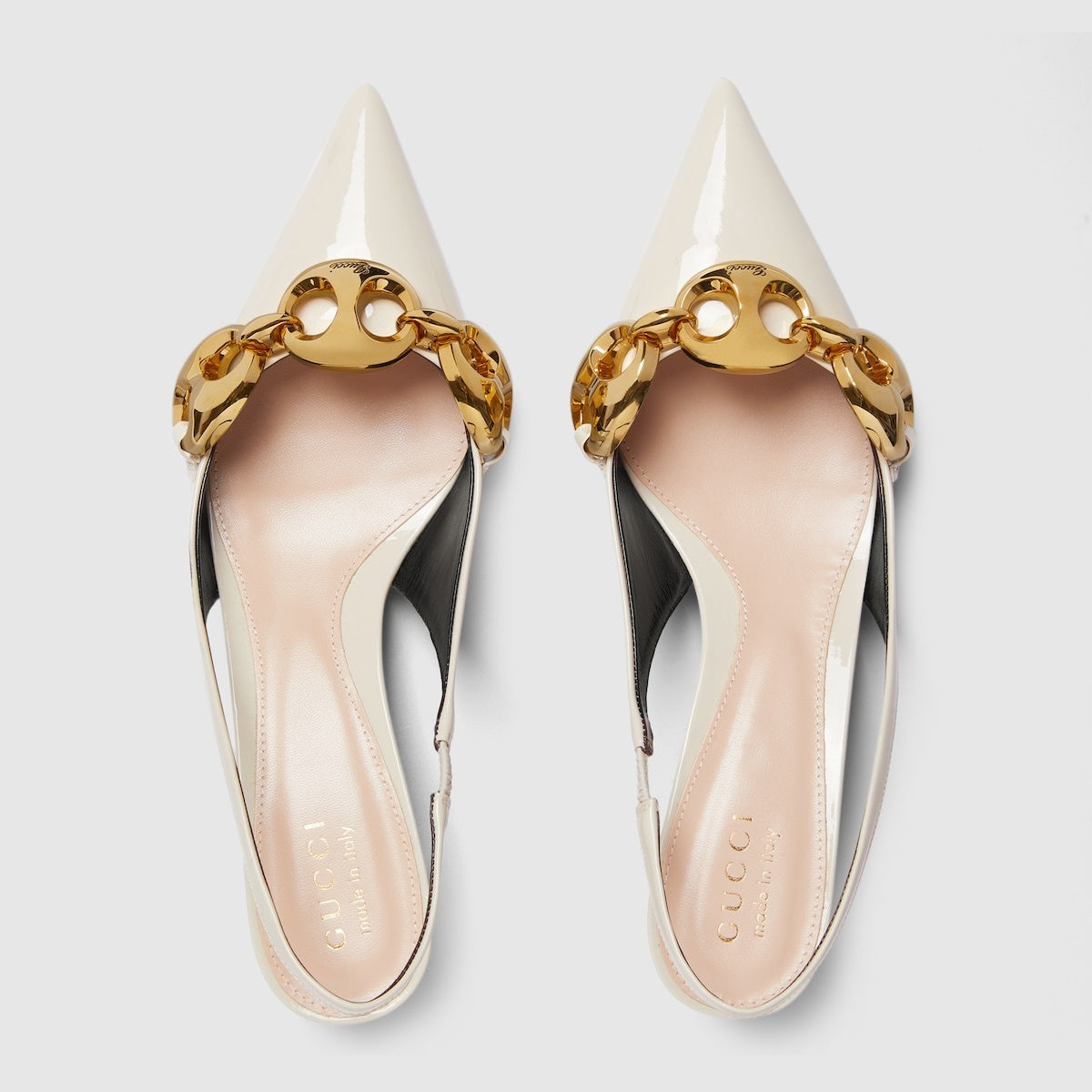 Gucci Marina Chain Patent Leather Slingback Pumps