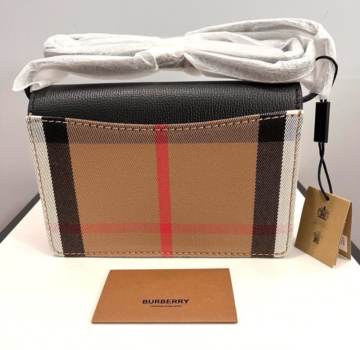 Burberry Hampshirite House Check Leather Crossbody